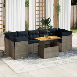 8 Pcs conjunto sofás de jardim com almofadões vime cinzento