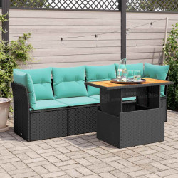 5 Pcs conjunto sofás de jardim com almofadões vime PE preto