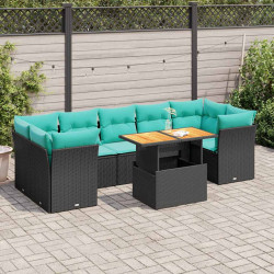8 Pcs conjunto sofás de jardim c/ almofadões vime PE preto