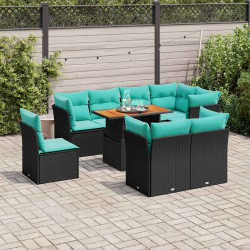 9 Pcs conjunto de sofás p/ jardim c/ almofadões vime PE preto