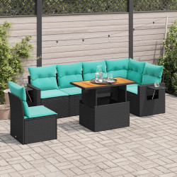 7 Pcs conjunto de sofás p/ jardim c/ almofadões vime PE preto