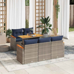 6 Pcs conjunto sofás de jardim com almofadões vime cinzento