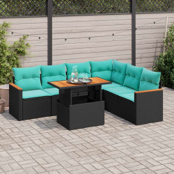 7 Pcs conjunto de sofás p/ jardim c/ almofadões vime PE preto