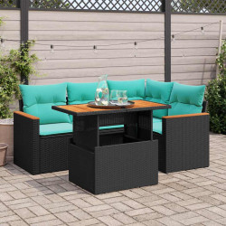 5 Pcs conjunto sofás de jardim com almofadões vime PE preto