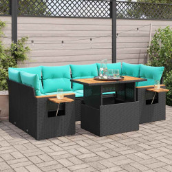 7 Pcs conjunto de sofás p/ jardim c/ almofadões vime PE preto
