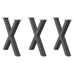 Pés para mesa de jantar em formato de x, 3 peças, antracite, 70x(72-73) cm, aço