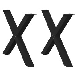 Pés para mesa de jantar em formato de x, 2 peças, preto, 90x (72-73) cm, aço