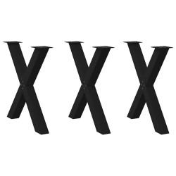 Pés para mesa de jantar em formato de x, 3 peças, preto, 80x (72-73) cm, aço