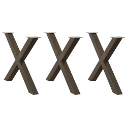 Pés para mesa de jantar em formato de x, 3 peças, aço natural, 90x (72-73) cm, aço