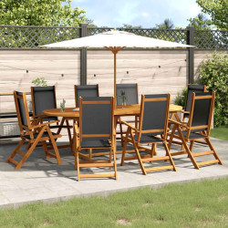 9 Pcs conjunto de jantar para jardim acácia maciça e textilene