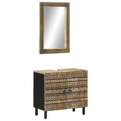 2 Pcs conj. móveis p/ casa de banho madeira mangueira maciça