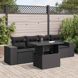 5 Pcs conjunto sofás de jardim com almofadões vime PE preto