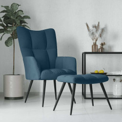 Cadeira de descanso com banco veludo azul
