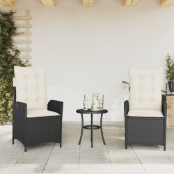 Cadeiras de jardim reclináveis c/ almofadões 2pcs vime PE preto