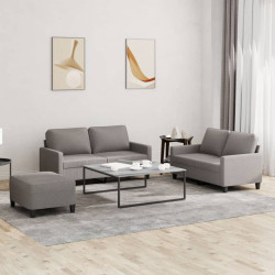 3 Pcs conjunto de sofás com almofadões tecido cinza-acastanhado