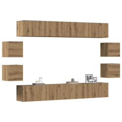 Conjunto de armário TV parede 8 pcs madeira carvalho artisiano