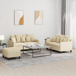 3 Pcs conjunto de sofás com almofadões tecido cor creme