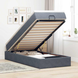 Moldura de cama otomana com colchão cinza escuro veludo