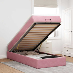Moldura de cama otomana com colchão rosa 100x200cm veludo