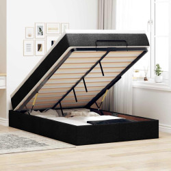 Estrutura de cama otomana com colchão preto 120x190 cm tecido