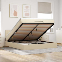 Cama otomana com colchão & leds 180x200cm tecido creme