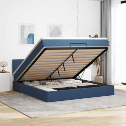Cama otomana com colchão & leds 180x200cm tecido azul
