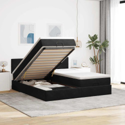 Estrutura de cama otomana com colchões 200x200cm veludo preto