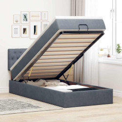 Moldura de cama otomana com colchão cinza escuro veludo