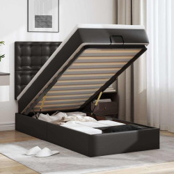 Cama otomana com colchão 100x200 cm couro artificial preto