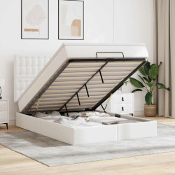 Estrutura de cama otomana com colchão branco couro falso