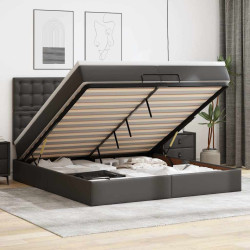 Estrutura de cama otomana com colchões pele artificial preta