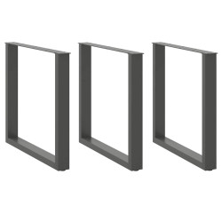 Pés para mesa de jantar em formato de u, 3 peças, antracite, 90x (72-73) cm, aço