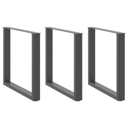 Pés para mesa de jantar em forma de u, 3 peças, antracite, 80x (72-73) cm, aço