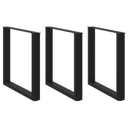 Pés para mesa de jantar em formato de u, 3 peças, preto, 80x(72-73) cm, aço