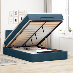 Cama otomana com colchão 120x190 cm veludo azul-escuro