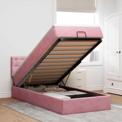 Estrutura de cama otomana com colchão rosa 90x200cm veludo