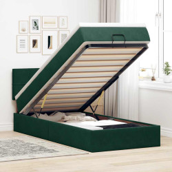Estrutura de cama otomana colchão 90x200 cm veludo verde escuro