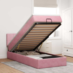 Estrutura de cama otomana com colchão rosa 90x200cm veludo