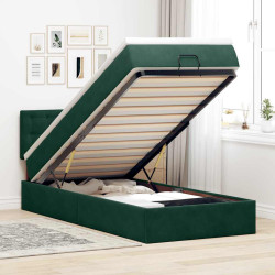 Estrutura cama otomana colchão 80x200 cm veludo verde escuro