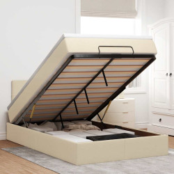 Cama otomana com colchão & leds 120x190cm tecido creme