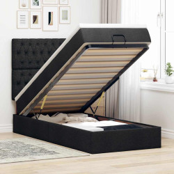 Estrutura de cama otomana com colchão preto tecido