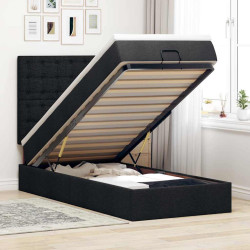 Cama otomana com colchão 100x200 cm tecido preto