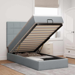 Cama otomana com colchão & leds 90x200 cm tecido cinzento claro