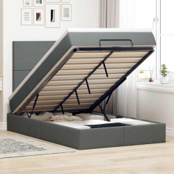 Estrutura cama otomana colchão 120x200cm tecido cinzento escuro