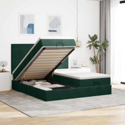 Estrutura de cama otomana com colchão verde escuro veludo