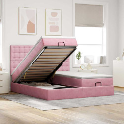 Estrutura de cama otomana com colchões 180x200 cm veludo rosa