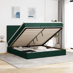 Estrutura de cama otomana com colchão verde escuro veludo
