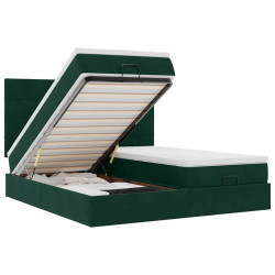Estrutura de cama otomana com colchão verde escuro veludo