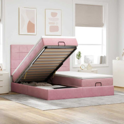 Moldura de cama otomana com colchão rosa 200x200cm veludo