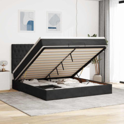 Estrutura de cama otomana com colchões 180x200cm veludo preto